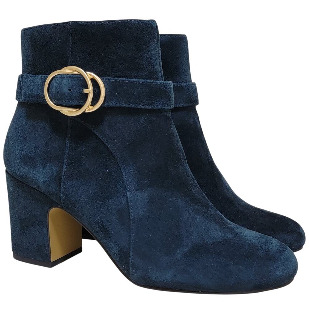 Bella Vita Women Gamela Block Heel Ankle Booties Size US 7M Navy Blue Suede